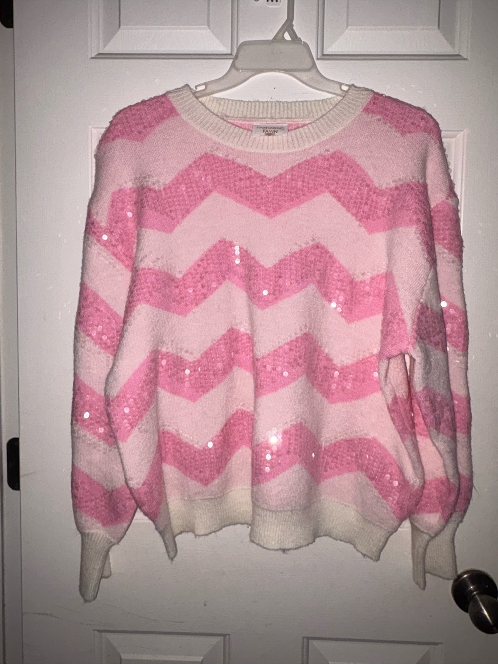 Oversized Pink Chevron Sequin Crewneck Sweater